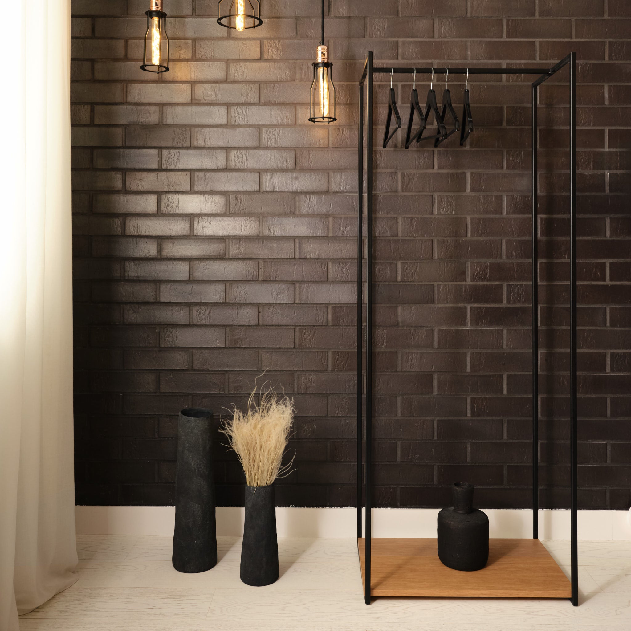 Suport pentru haine cu 1 raft din furnir stejar și metal Luft