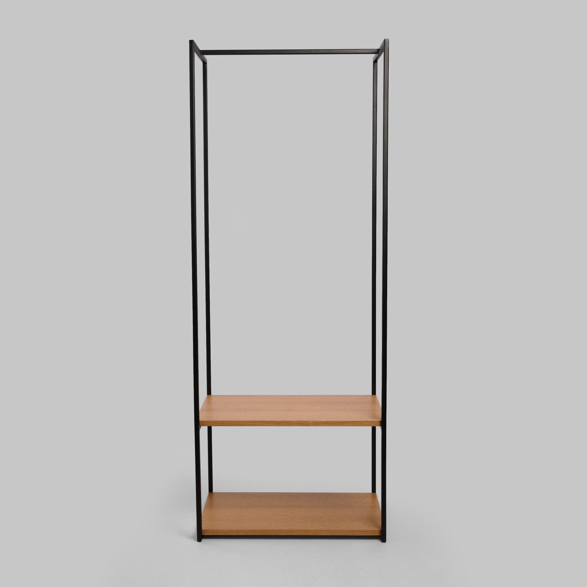 Suport pentru haine cu 2 rafturi din furnir stejar și metal Luft