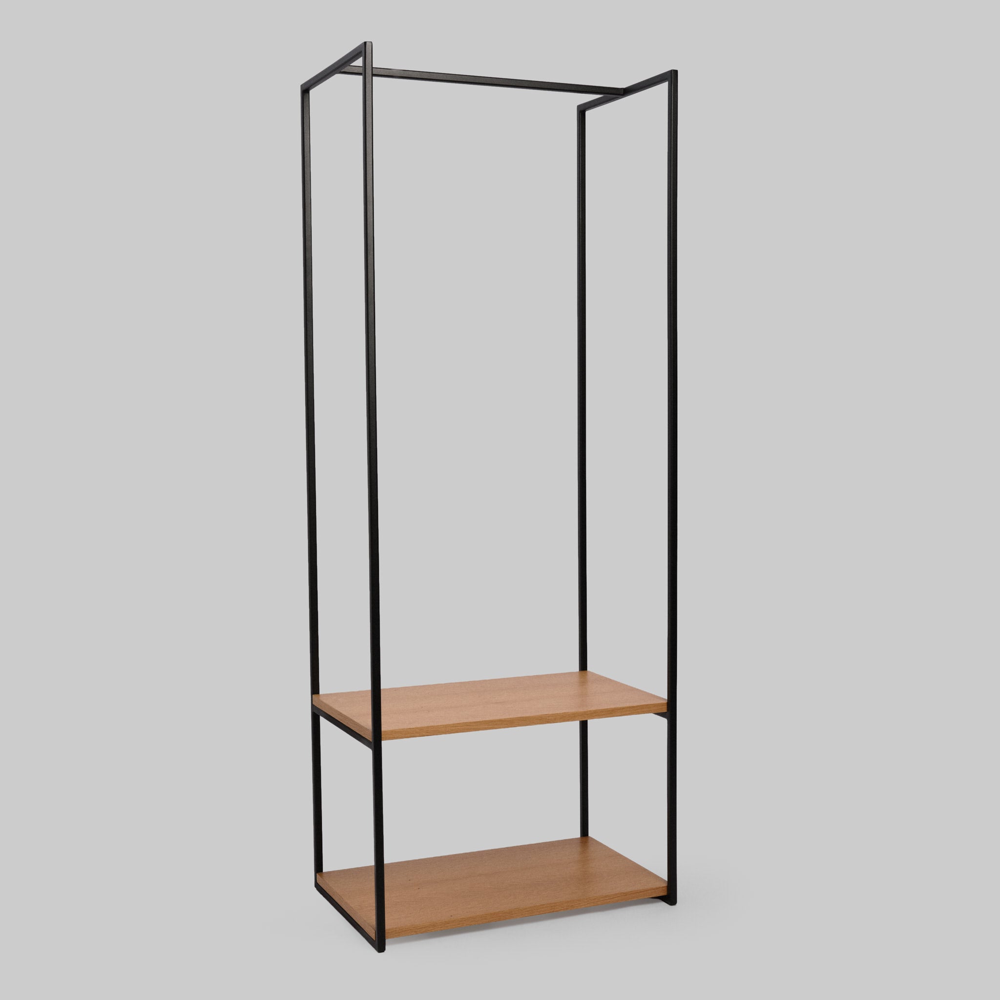 Suport pentru haine cu 2 rafturi din furnir stejar și metal Luft