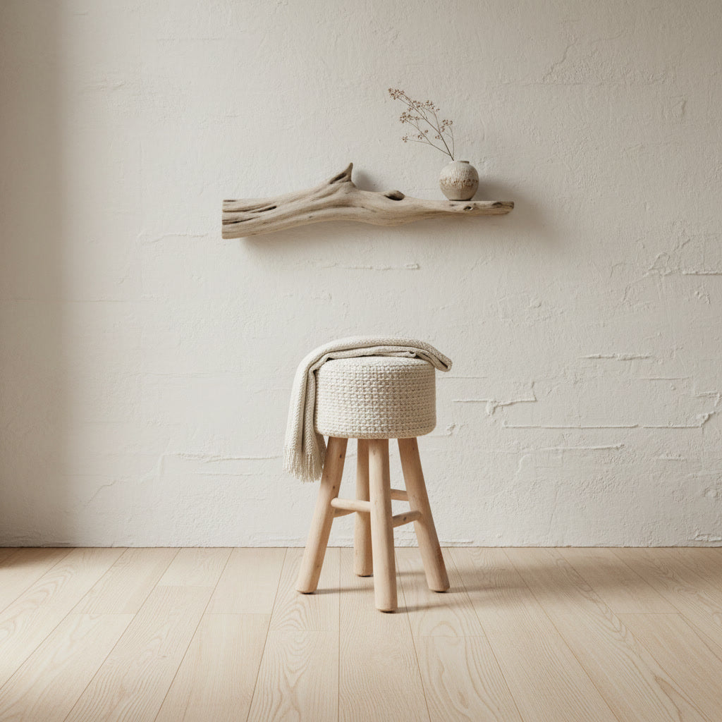 Scaun handmade din lemn și fibre naturale Atik