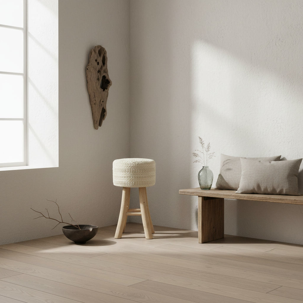 Scaun handmade din lemn și fibre naturale Laitak