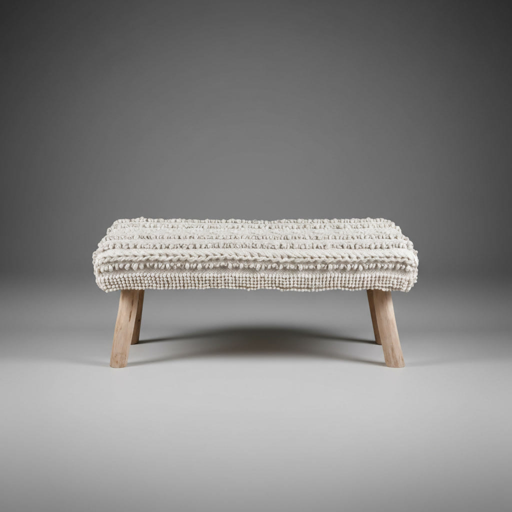 Băncuță handmade din lemn și fibre naturale Zalu