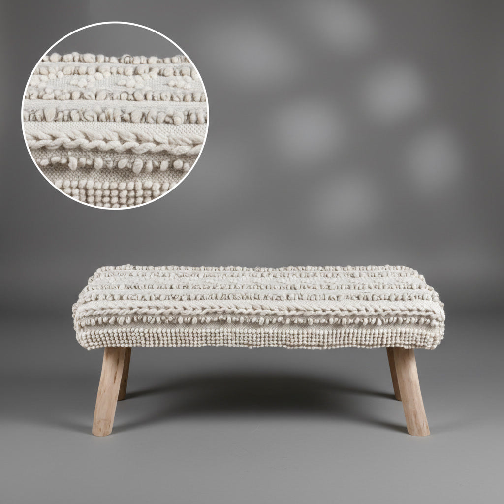 Băncuță handmade din lemn și fibre naturale Zalu