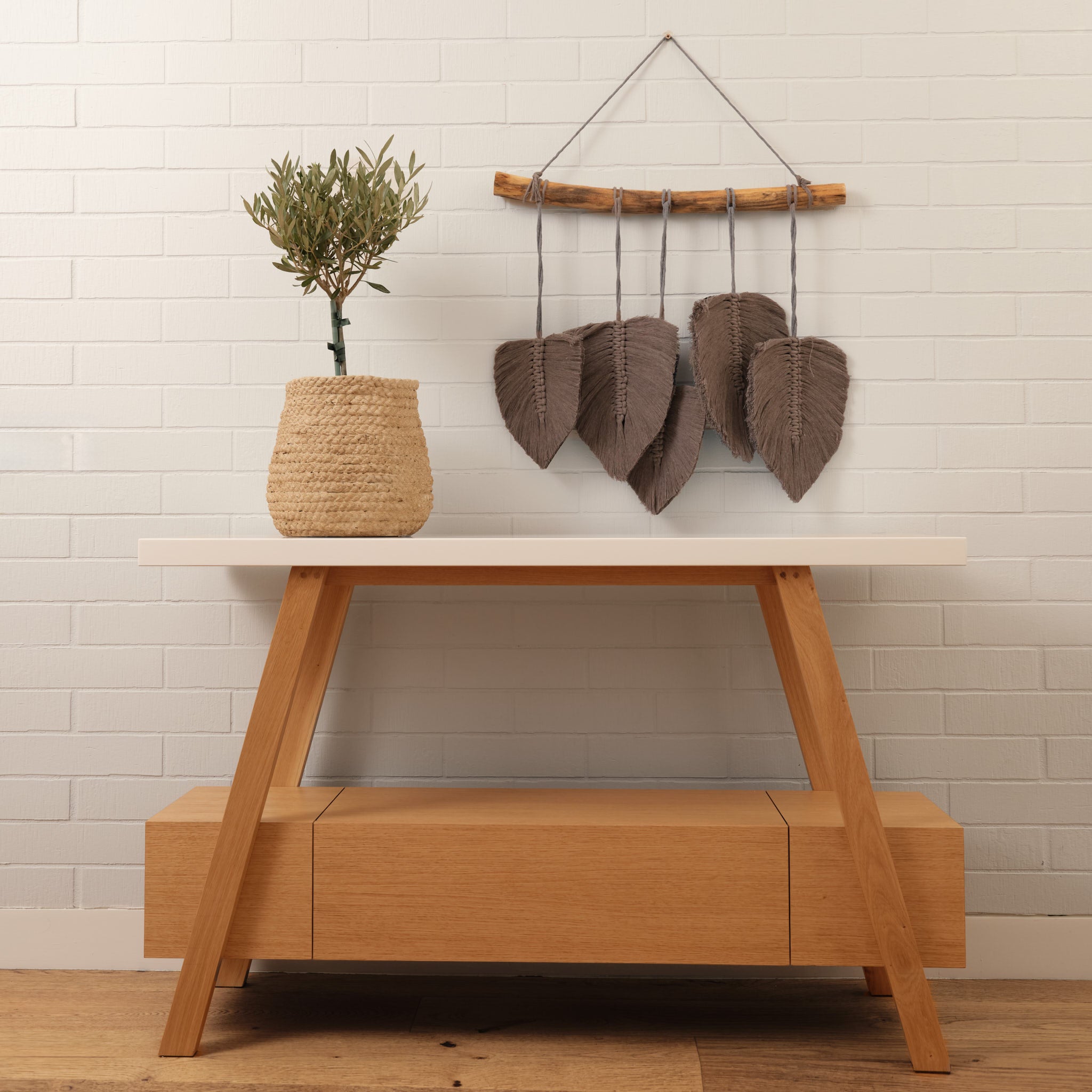 Decorațiune perete macrame handmade Leaf Gri