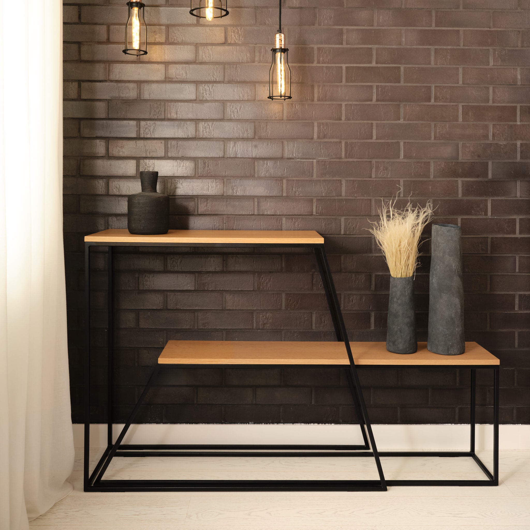 Consolă 2 piese din furnir stejar Kado