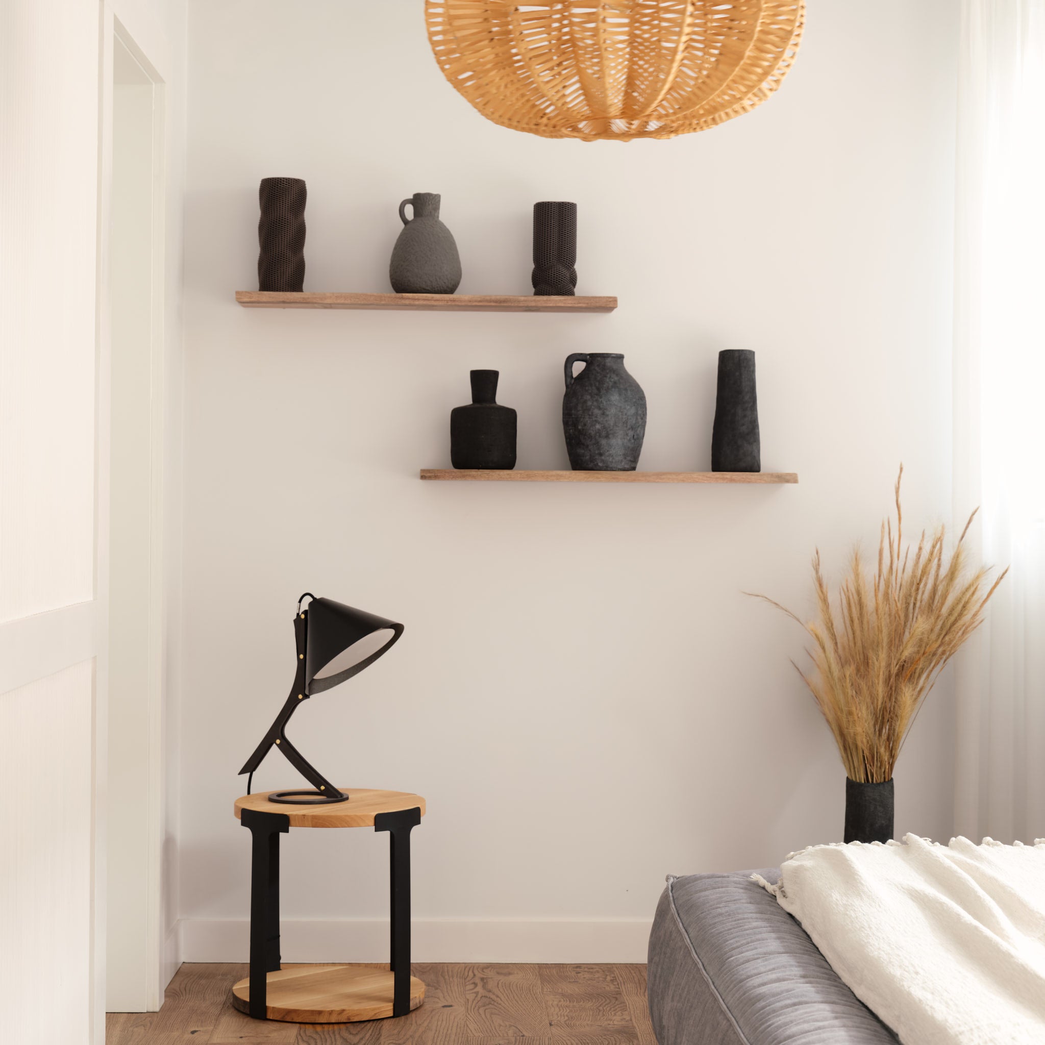 Lampă de masă din fibre naturale de lemn Silence Negru