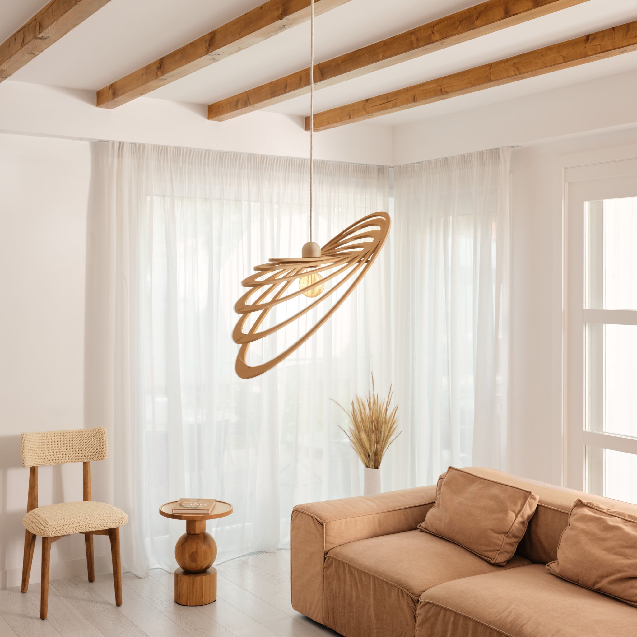 Lustră din fibre naturale de lemn Comets