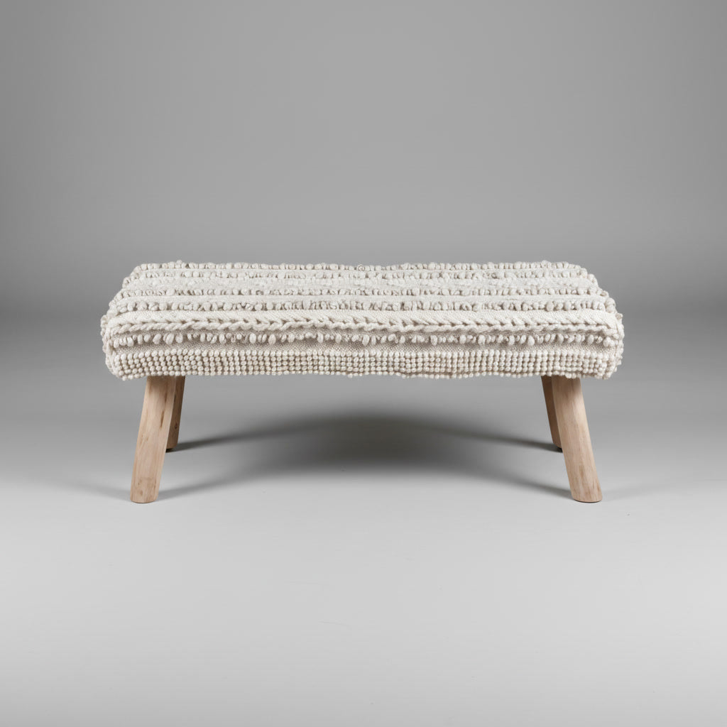 Băncuță handmade din lemn și fibre naturale Zalu