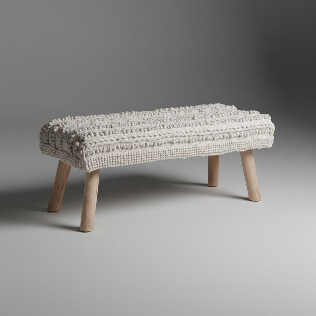 Băncuță handmade din lemn și fibre naturale Zalu